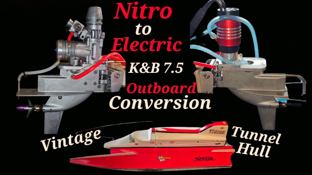 Vintage RC Tunnel Hull Nitro-to-Electic Conversion. K&B 7.5 Outboard. Super Clean Build!