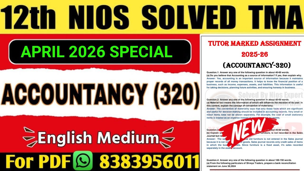 Nios Class 12 Accountancy TMA Solved 2025-26 | Nios Accountancy TMA 2026|Nios Accountancy Assignment