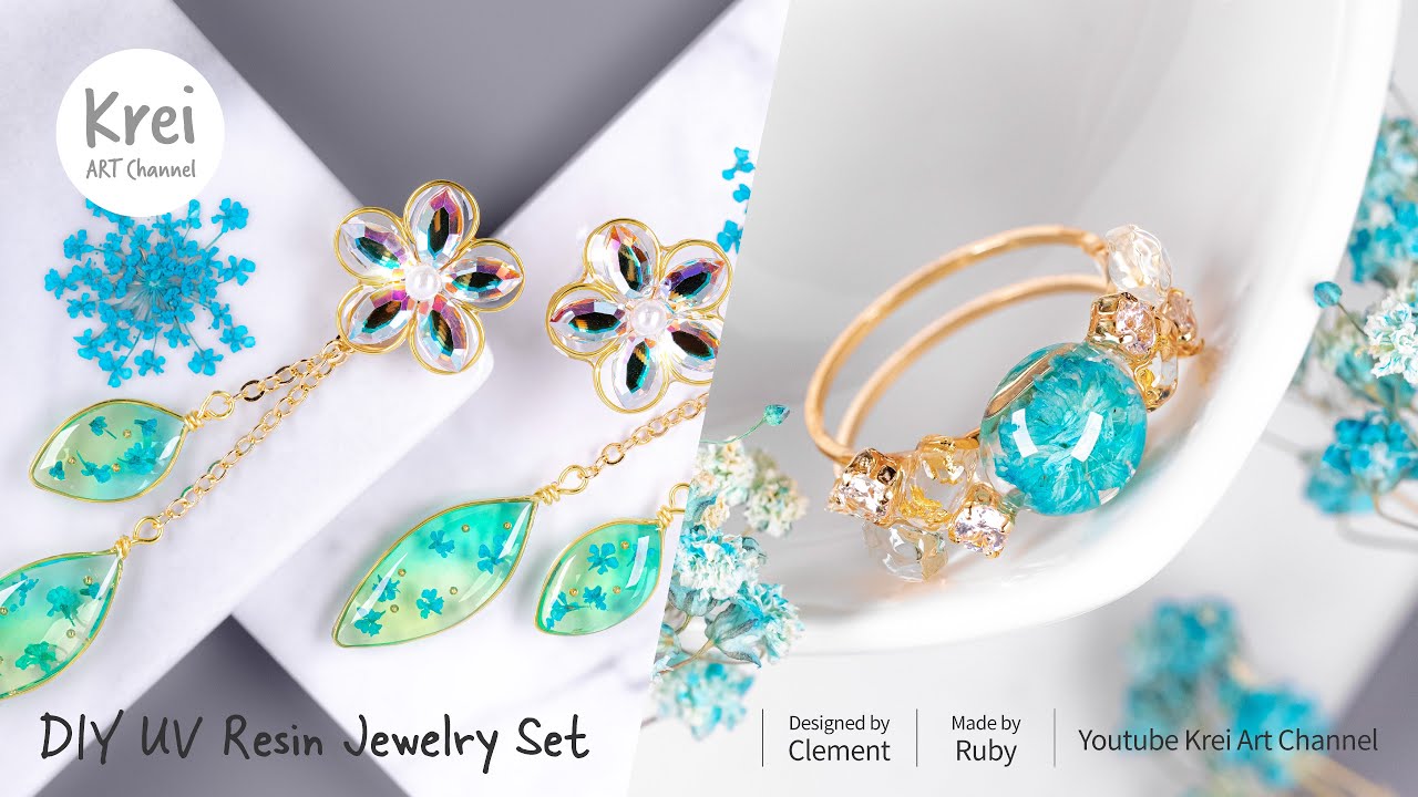 【UVレジン】レイクブルーのドライフラワージュエリーコレクション〜♪ UV Resin-Lake Blue Dried Flower Jewelry collection!!