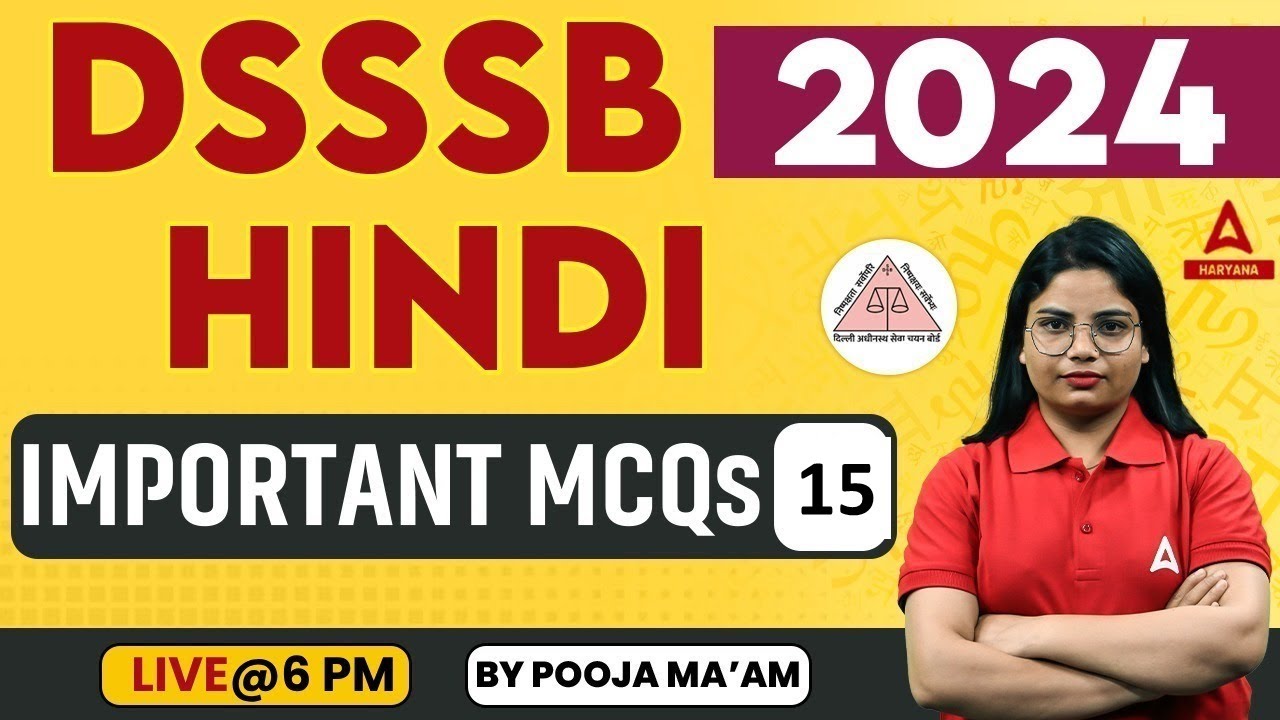 DSSSB Online Classes 2024 | Hindi Important MCQs | DSSSB LDC/Steno/JSA | By Pooja Maurya #15