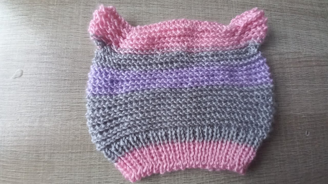 GORRO DE ORELHINHAS...BEBÊ  ...tricô...fácil 🧶🧶🪡🪡a partir de +- três meses