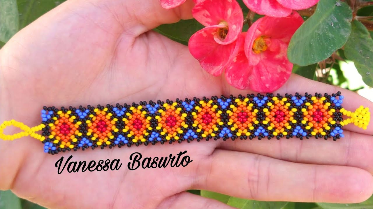 PULSERA DE CHAQUIRAS ESTILO HUICHOL (SUPER FACIL)| Huichol style beaded bracelet DIY