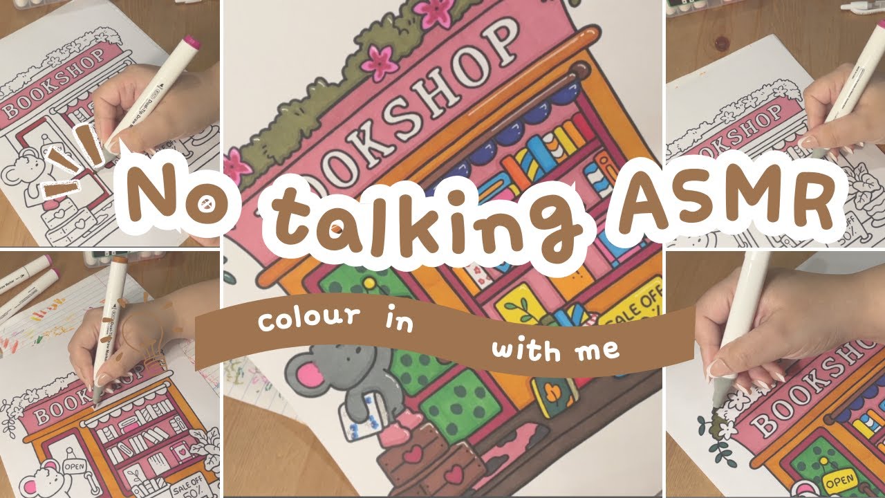 ASMR Colour With Me: Coco Wyo Bookshop scene from Little Corner | No Talking