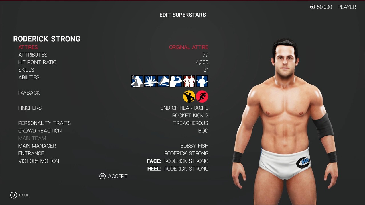 WWE 2K19 Roderick Strong Stats & Attributes