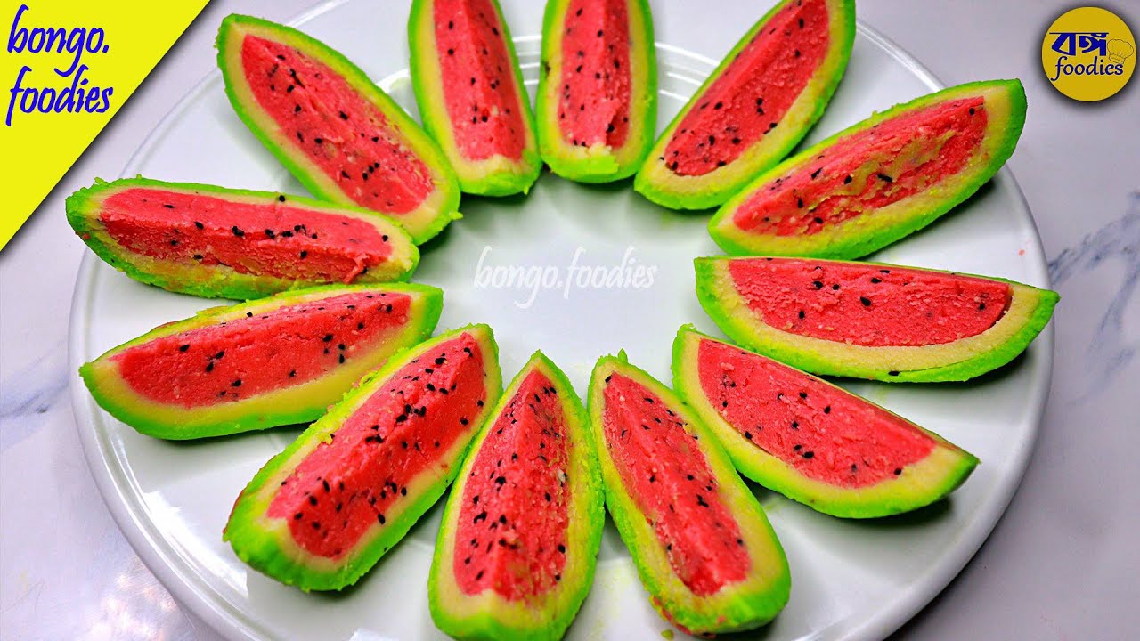 গুড়া দুধের তরমুজ সন্দেস রেসিপি| Watermelon Sweet Recipe| Milk Powder Sondesh| Tormuj Sondesh Recipe