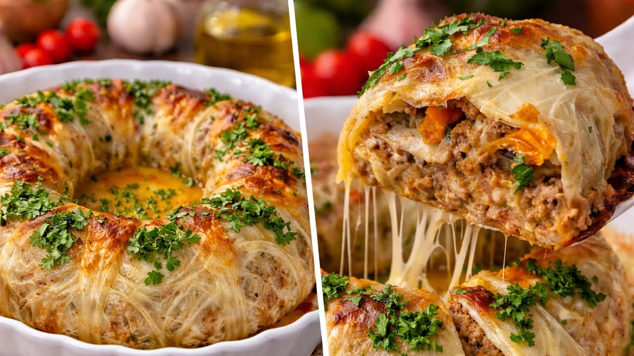 Layered Stuffed Cabbage Rolls with Ground Beef & Mozzarella | Ring Bake Recipe❗️