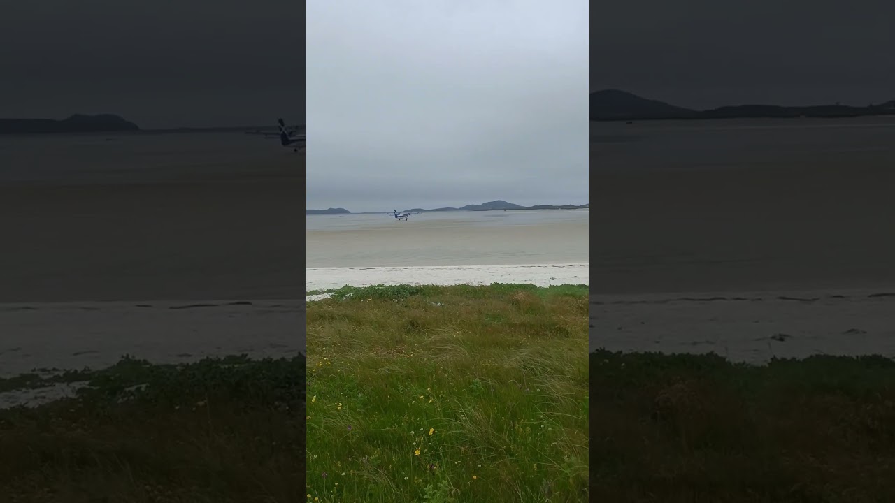 Airplane taking off from a beach, Isle of Barra Airport