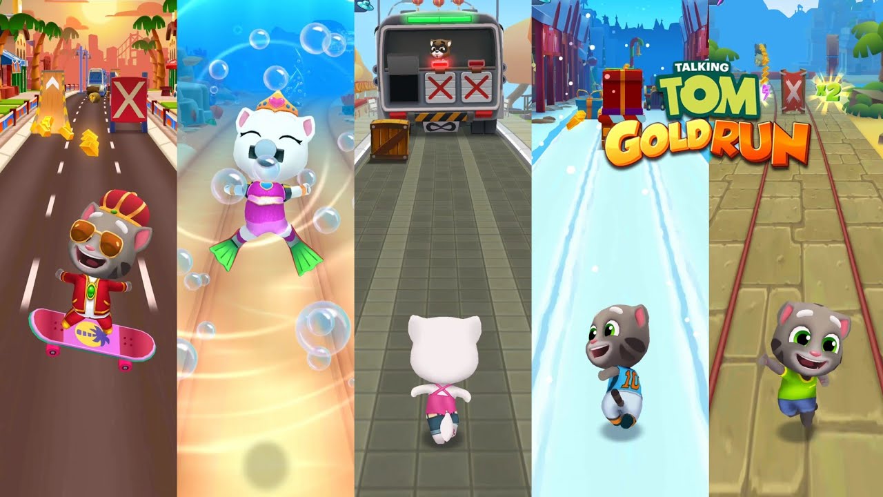 Talking Tom Gold Run Skateboard vs Underwater vs Boss Fight vs Santa Village vs Lost City Gameplay