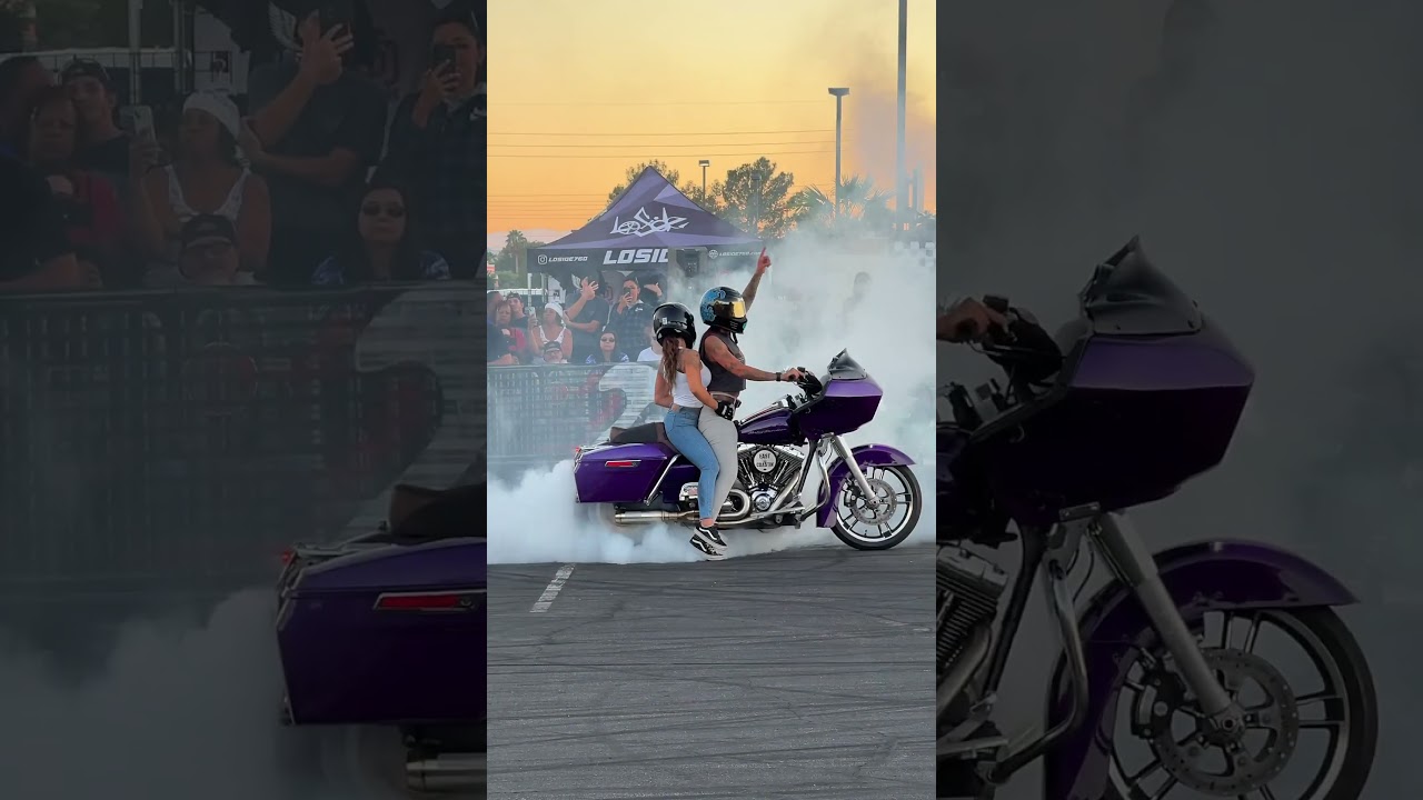 All female Harley-Davidsons stunt show in Las Vegas - wheelies burnouts drifts