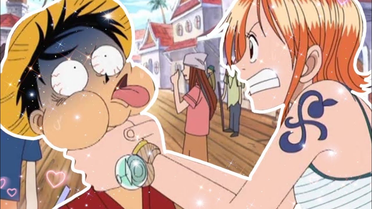 Nami beating up Luffy for 2 min