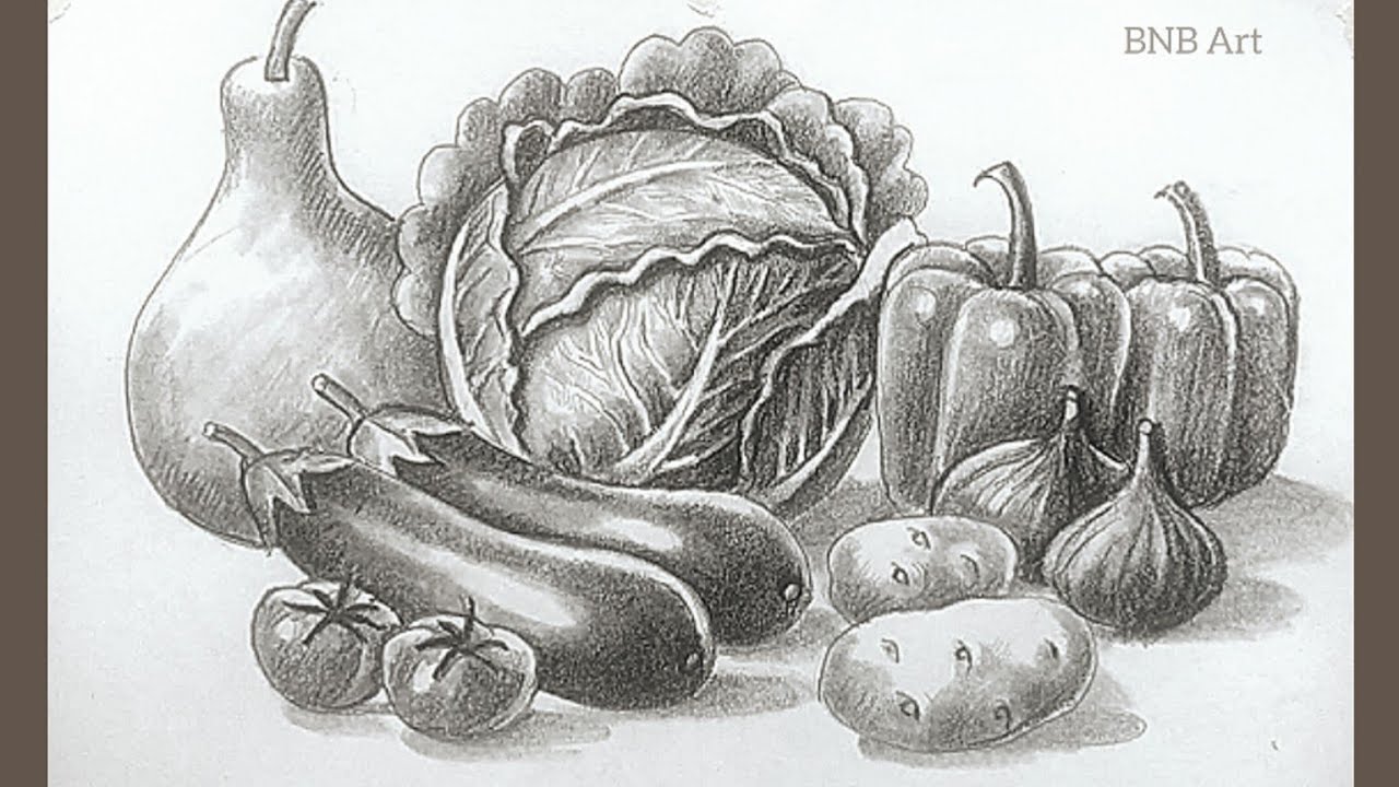 Easy Pencil Shading Technique Still Life vegetables | How to Shade Vagitables with Pencil Drawing