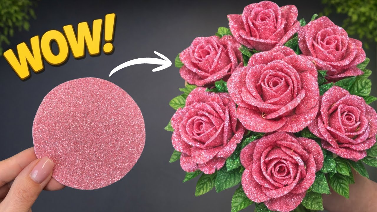 ВАУ! Великолепные розы из пенопласта с блестками 🌹 Простые цветы из пенопласта, сделанные своими ...