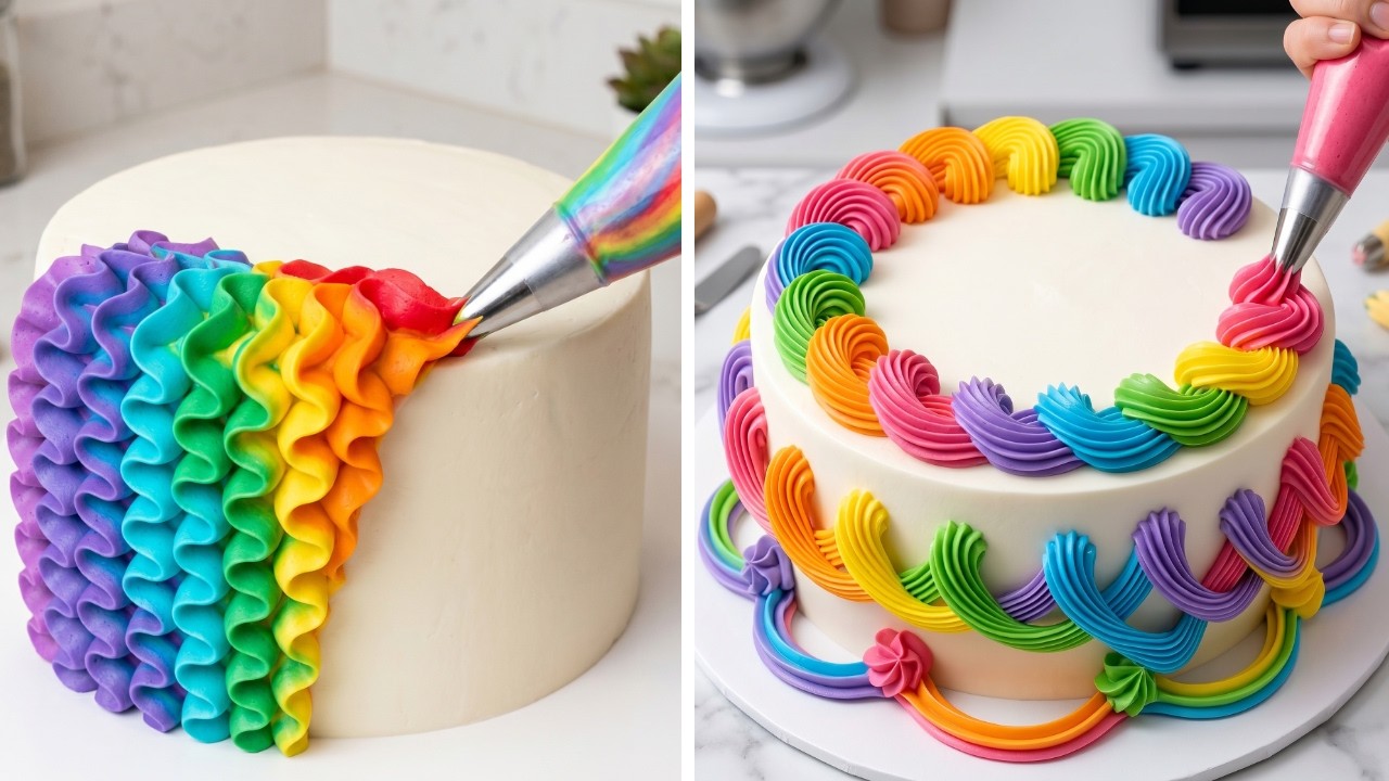 Top 12 So Easy Cake Decorating Ideas | Fun Homemade Rainbow Whipped Cream Art For Cake Lovers