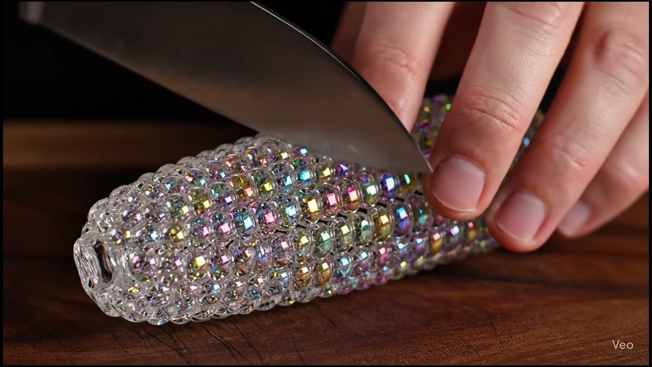 Cutting a Glass Rainbow Corn | ASMR 8K 🌽🔪