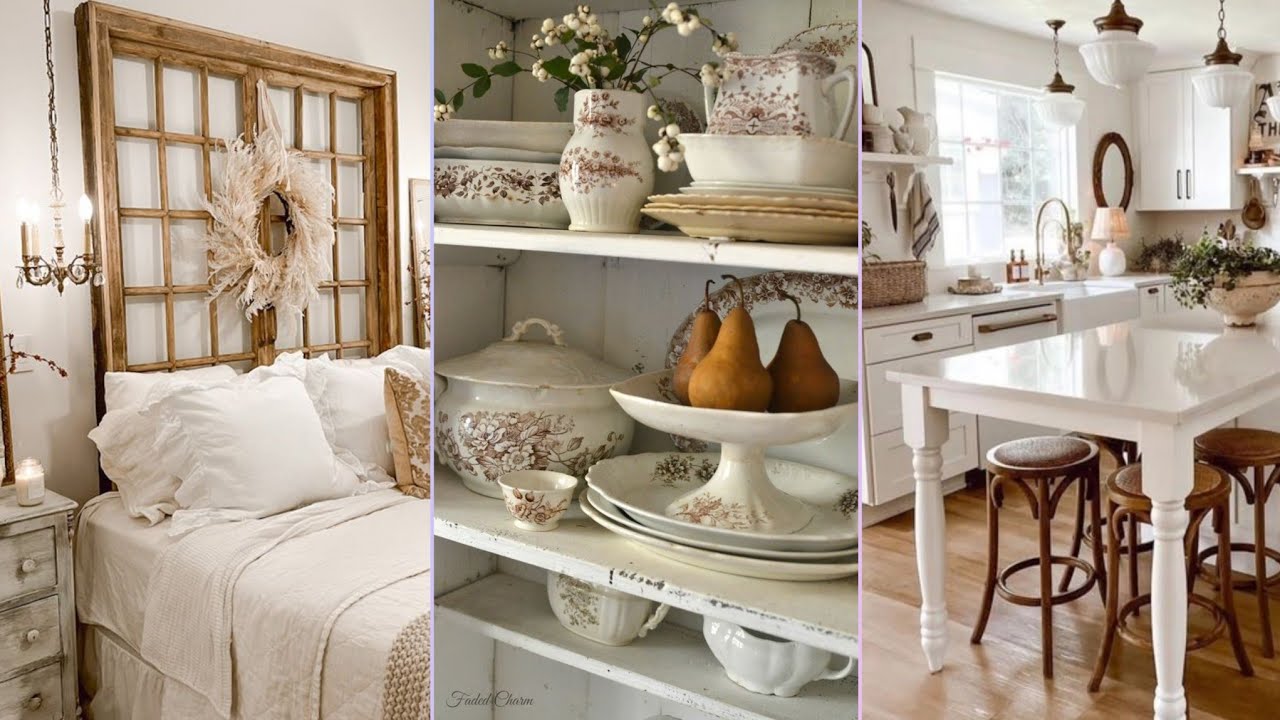 Rustic Antique Shabby chic farmhouse decorating ideas with cottage charm✨️