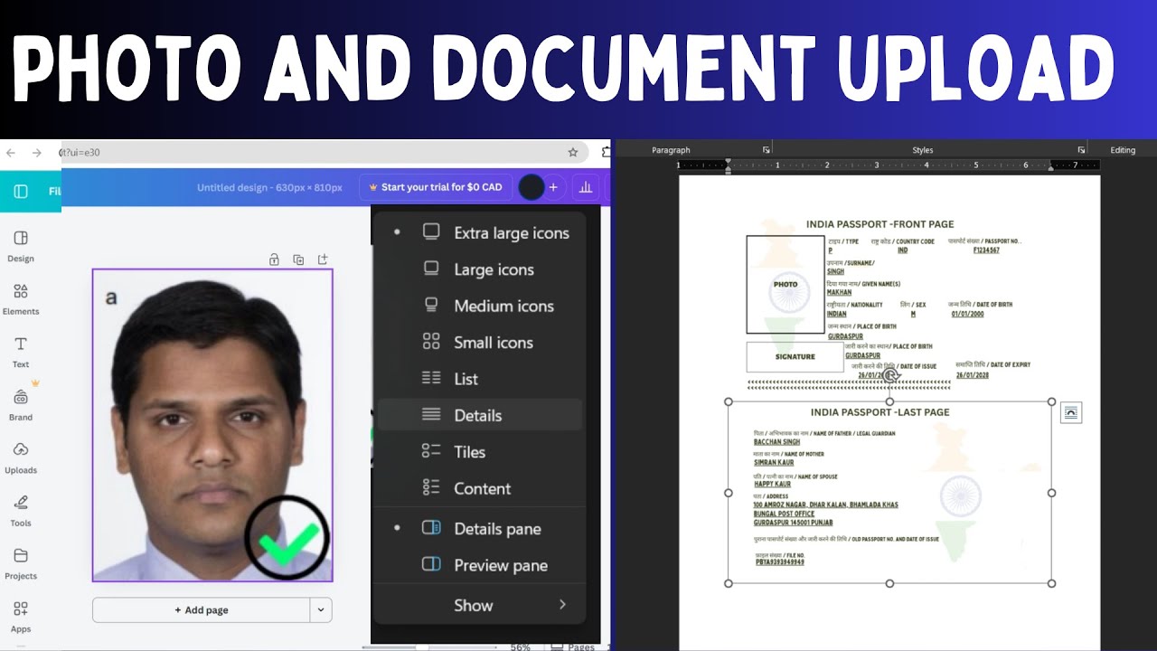 India Passport Surrender Photo Size & Document Upload | Canva, Word & Paint Tutorial