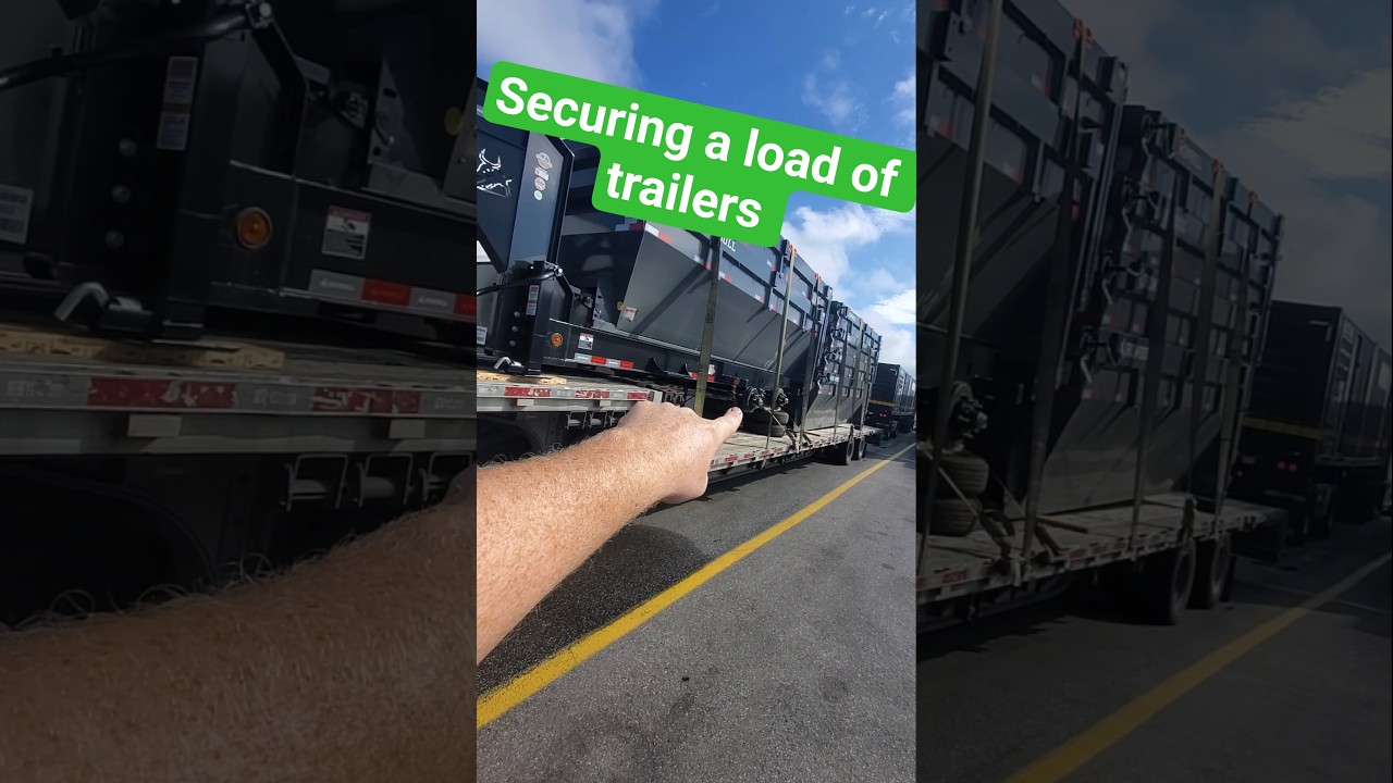 securing load of trailers, load securement #truckdrivers #trucking #longhaultrucker #loadsecurement