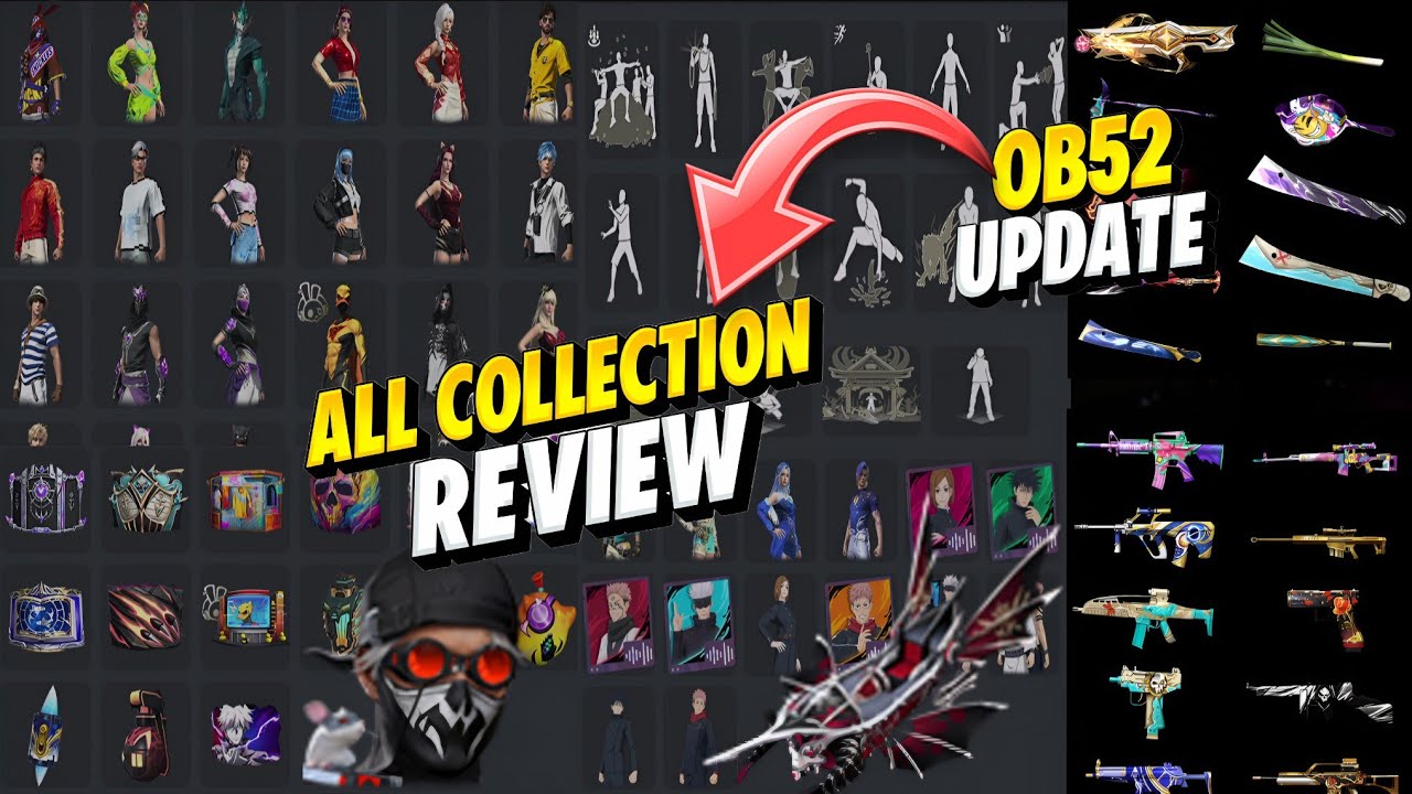 OB52 ALL COLLECTION REVIEW | ALL LEGENDARY BUNDLES, GUN SKINS, EMOTES & JUJUTSU KAISEN ITEMS REVIEW