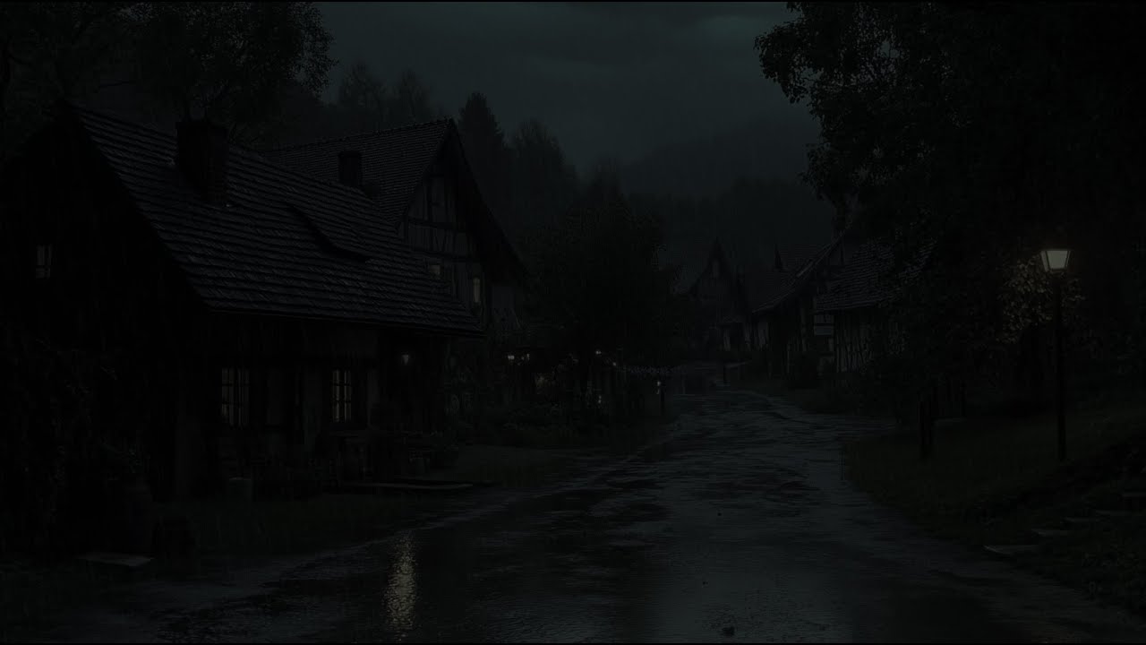 A Small Path Into the Village, Heavy Rain on the Earth at Night | Rolling Thunder in Small Valley