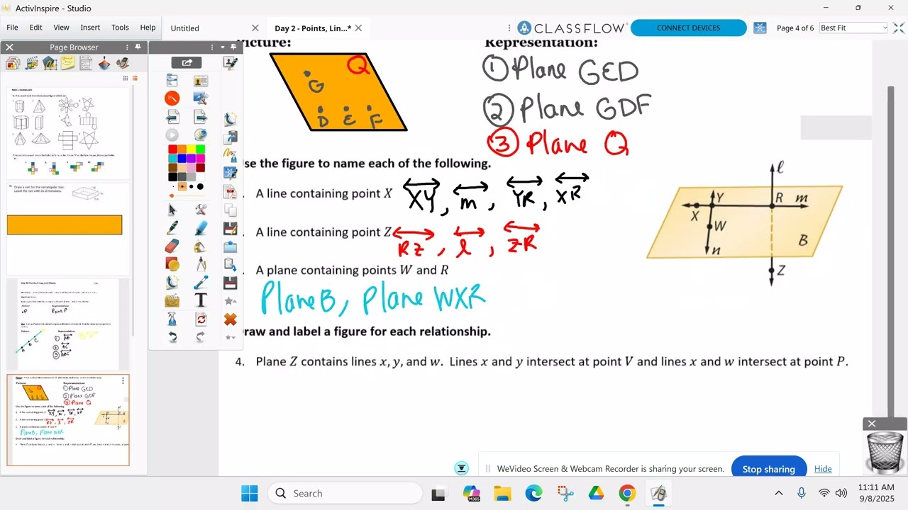 Honors Geometry BC September 8th - Unit 1 Day 2 - Points, Lines, & Planes