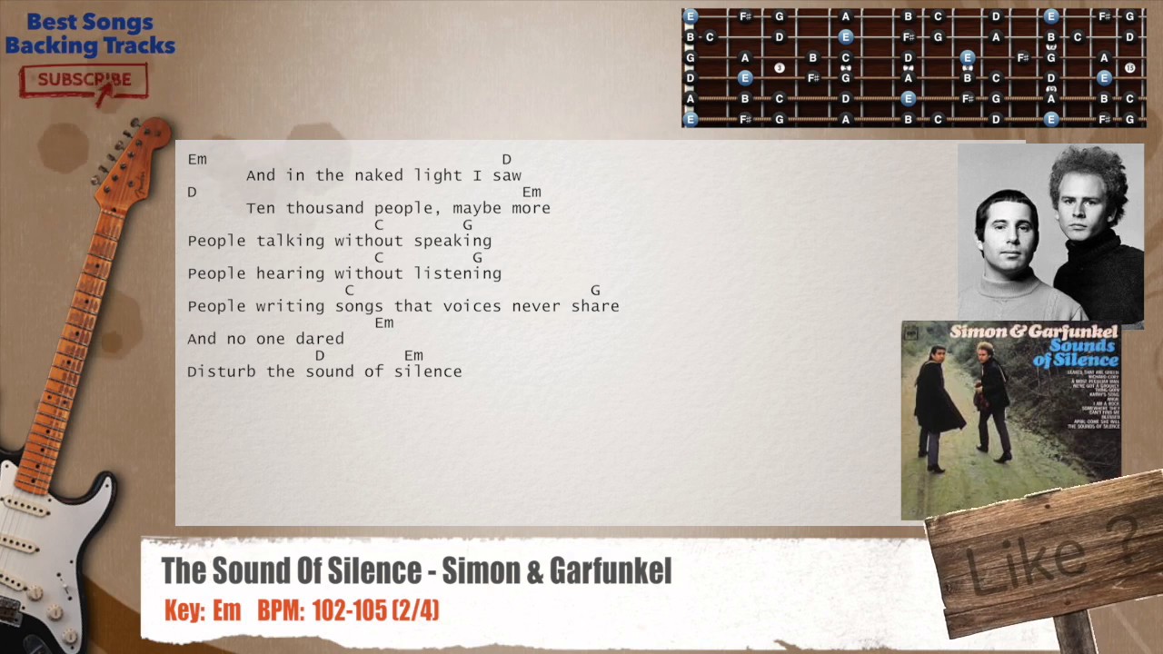 🎸 The Sound Of Silence - Simon & Garfunkel Guitar Backing Track with chords and lyrics