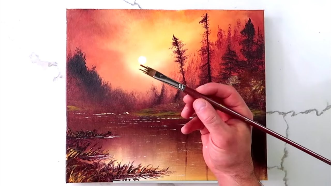 Calm by the Water | How to Paint a Sunset Forest by the Lake in Acrylics
