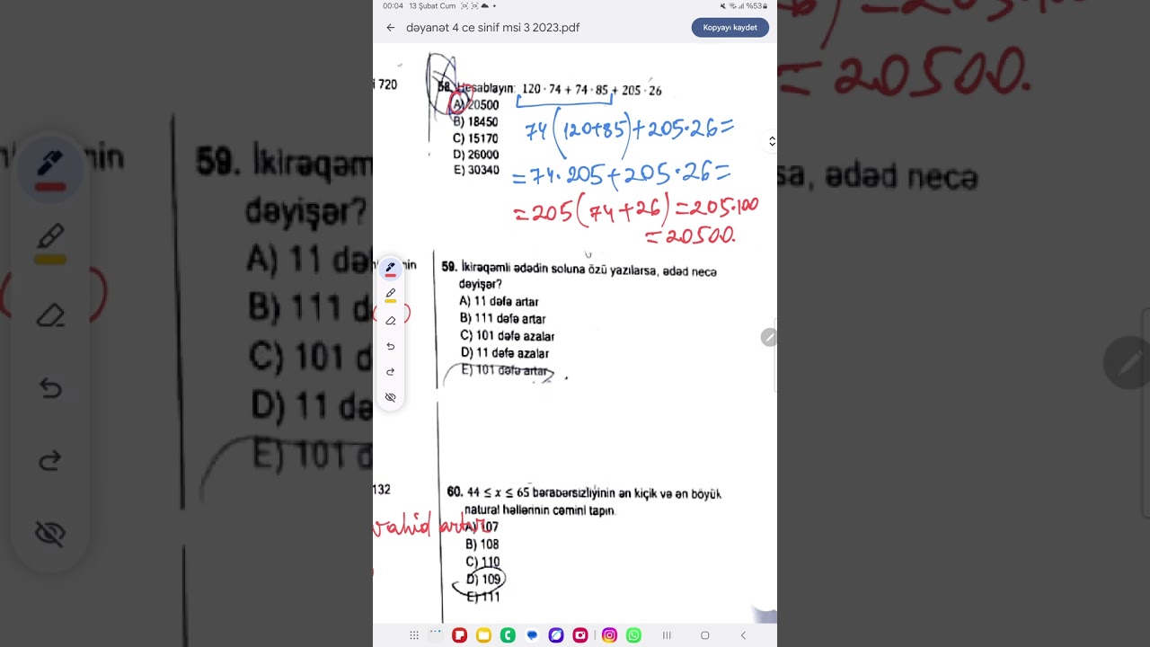 Dəyanət 4cü sinif MSİ 3 (2023-2024)