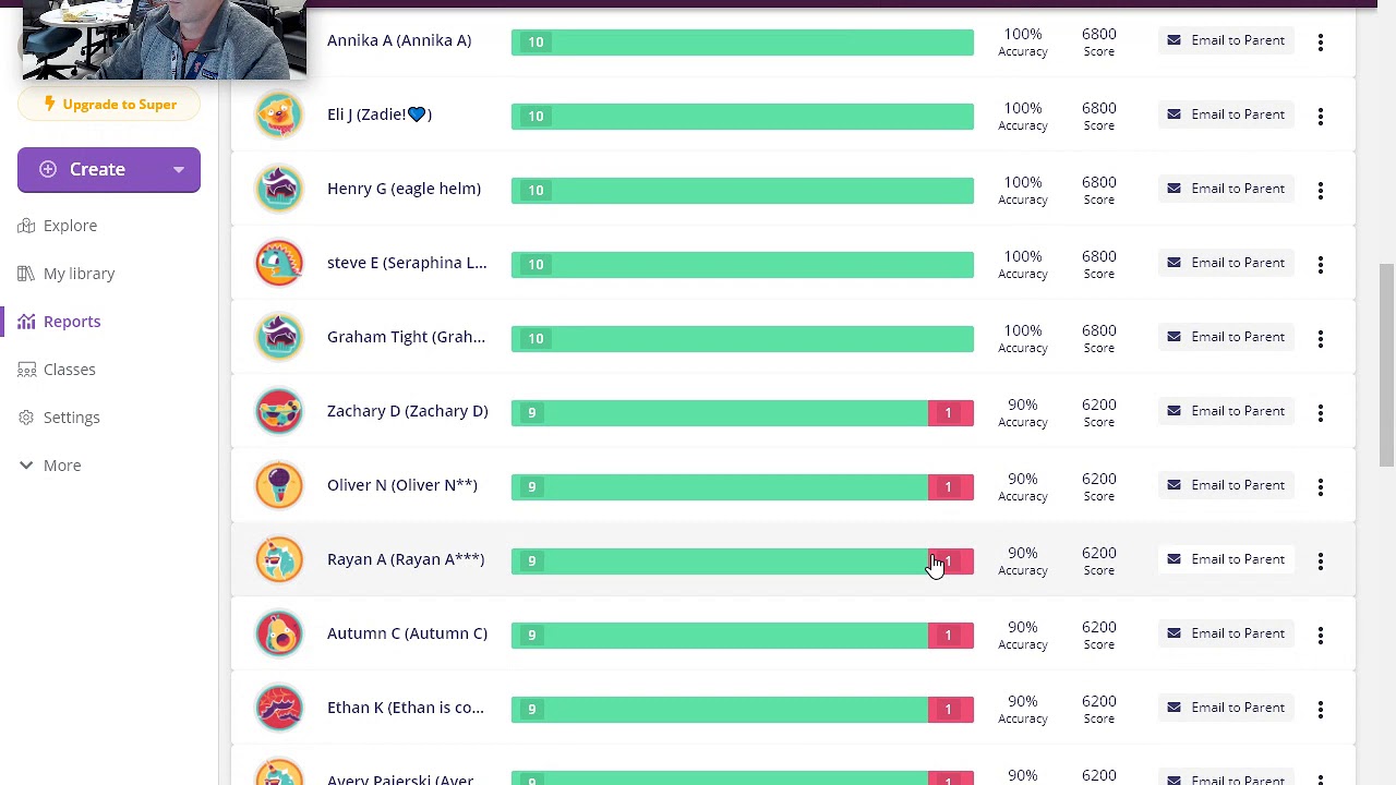 Finding scores in Quizizz