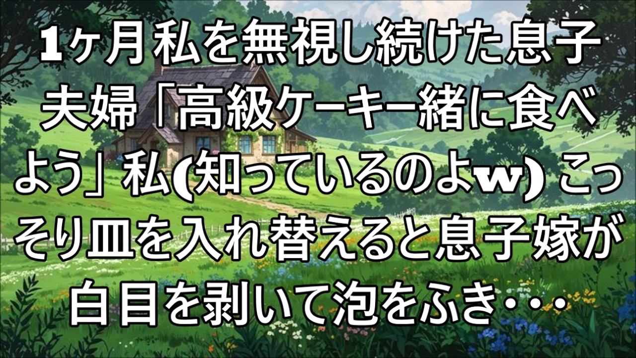 【スカッとする話】息子夫婦に1ヶ月無視され続けた私。ある日息子「高級ケーキ一緒に食べよう」→私（知ってるのよw ）こっそり息子嫁の皿と入れ替えると、息子嫁が白