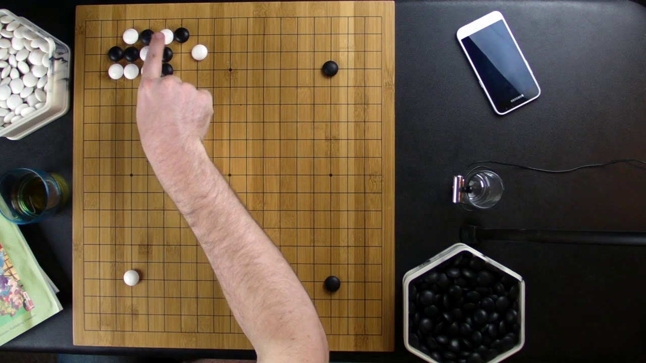 4-4, Knight's Approach, 1Space Pincer, 3-3, Block Side, Push - End of Joseki