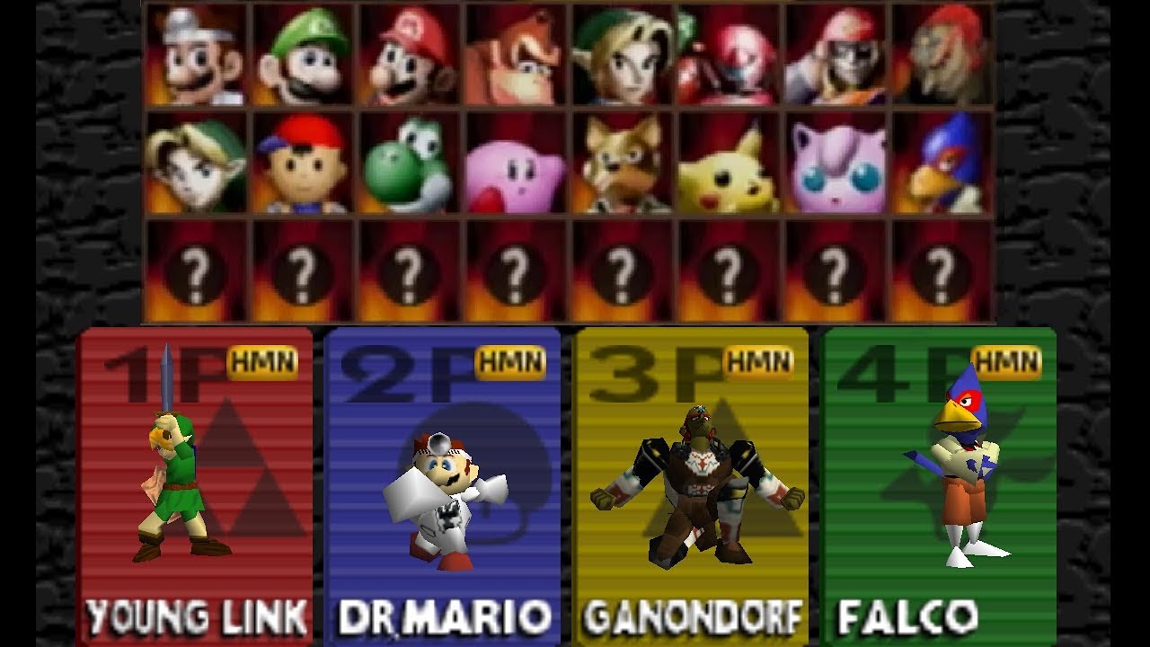 Smash 64 with 16 Characters and  42 Stages(Real N64 Capture)