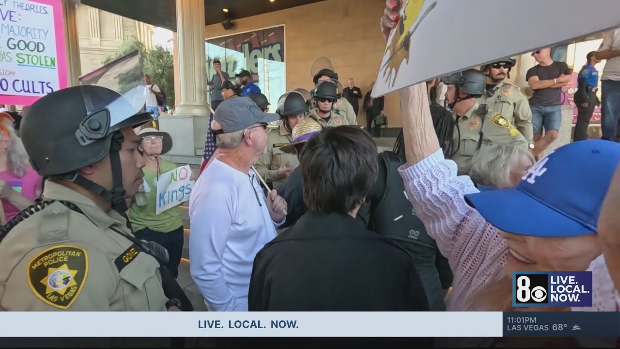 Hundreds attend 'No Kings' protest along Las Vegas Strip