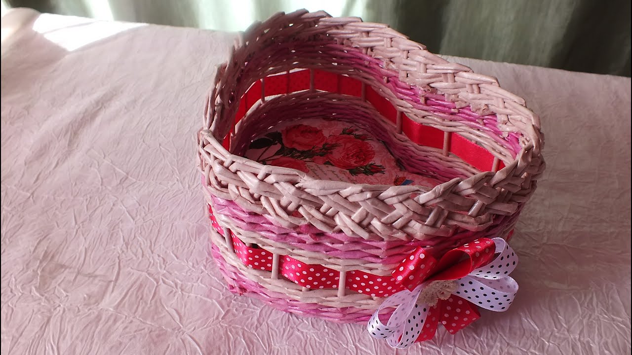 DIY Weaving newspaper  tutorial how to make a heart box