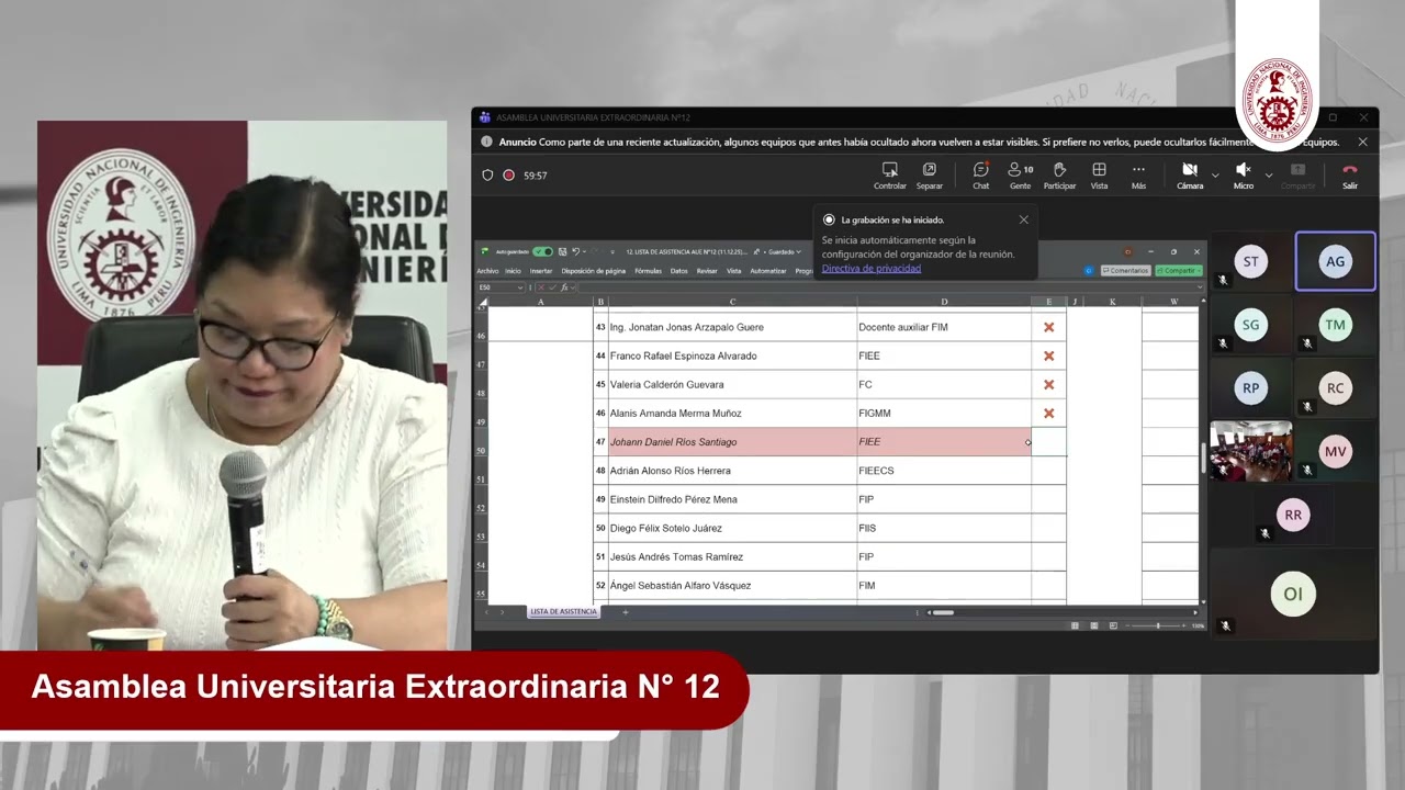 ASAMBLEA UNIVERSITARIA EXTRAORDINARIA PRESENCIAL Y VIRTUAL N°12 DE FECHA 11-12-25