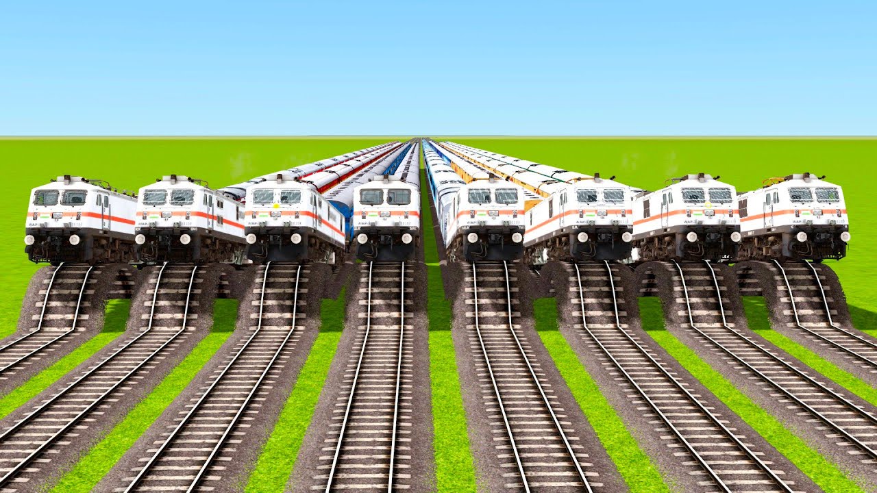 EIGHT SAME WAP 7 LOCOMOTIVE DANGEROUS CRASHING AND CROSSING ON RISKY RAILROAD|🔺 Train simulator|