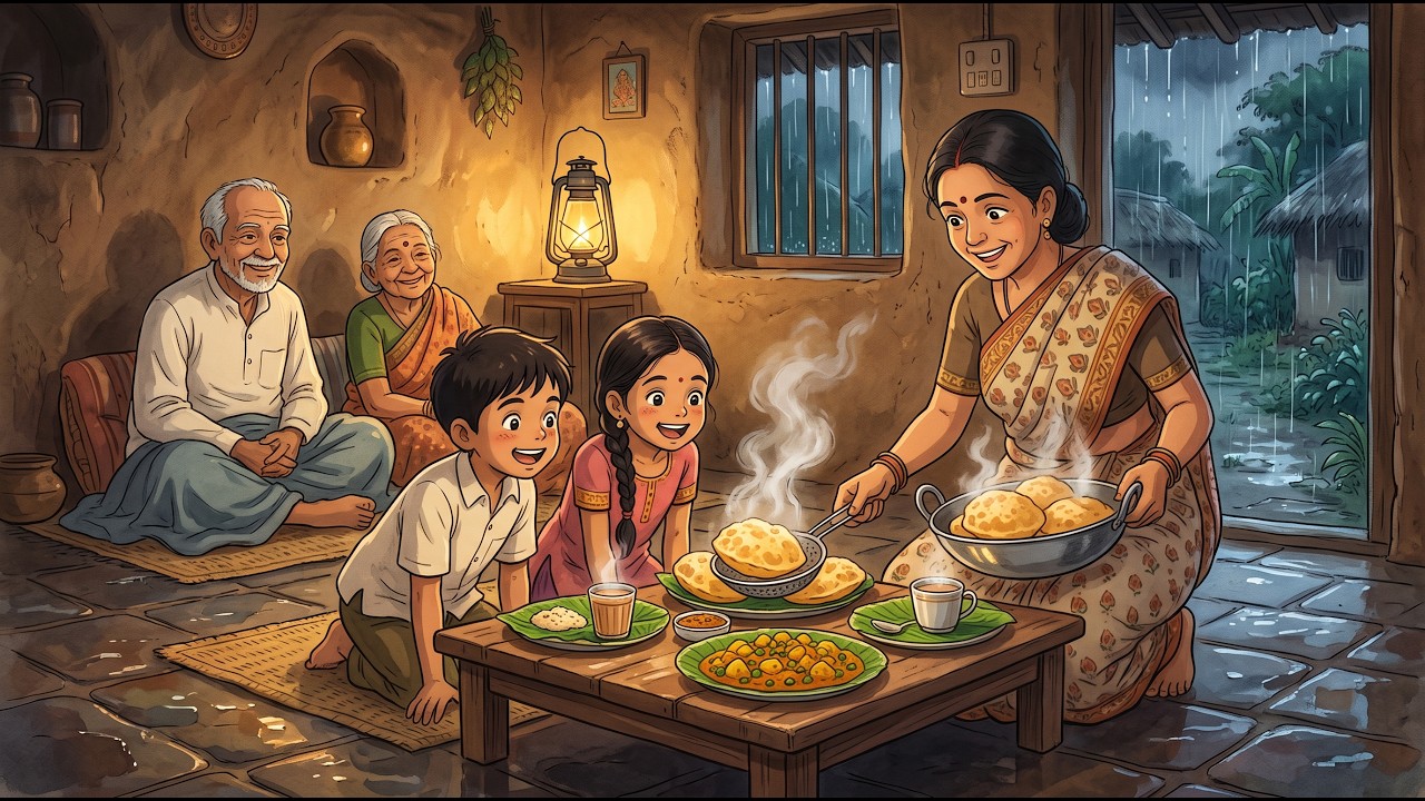Cozy Ghibli Rainy Evening ASMR 🌧️ | Indian Village Cooking & Family Life