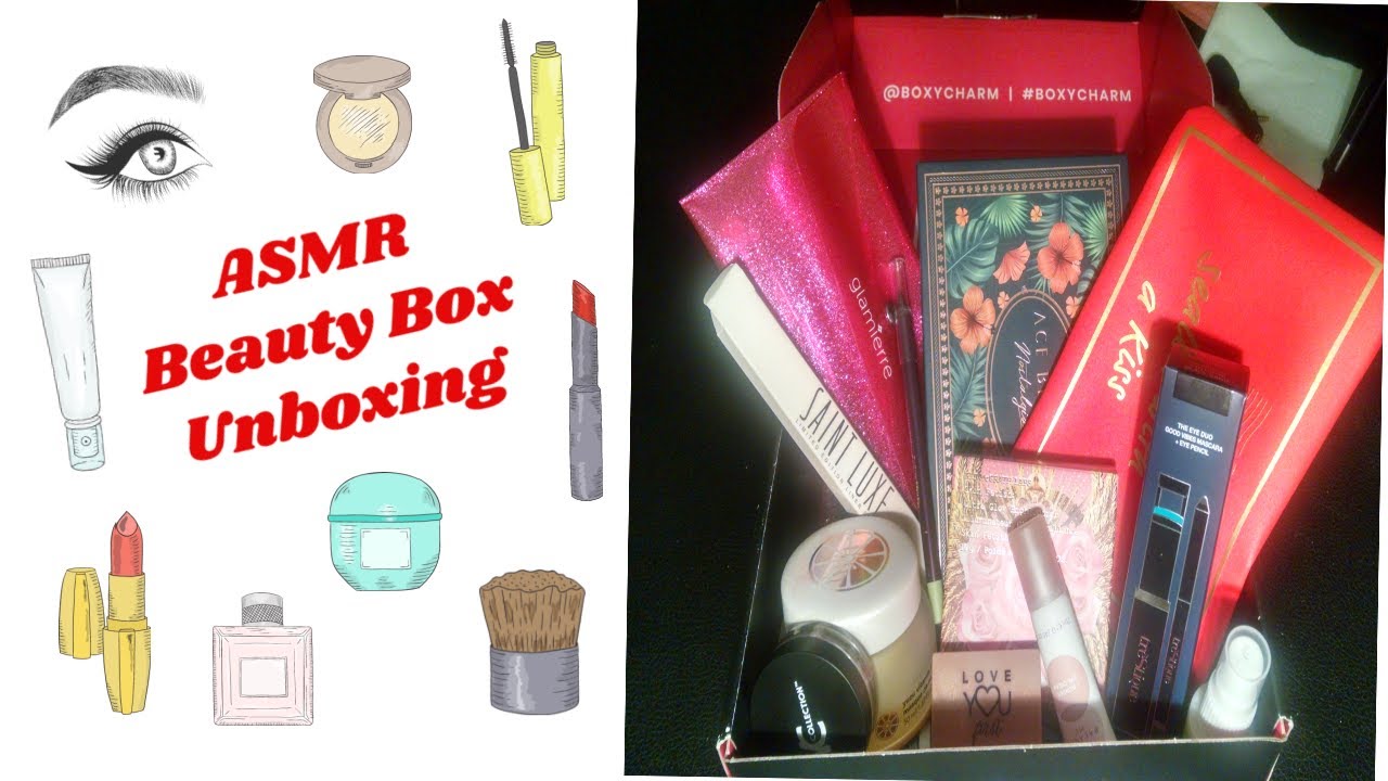 ASMR Makeup 💄💄💋 Beauty Box Unboxing Triggers Whispering Gum Chewing Tapping Crinkling Plastic