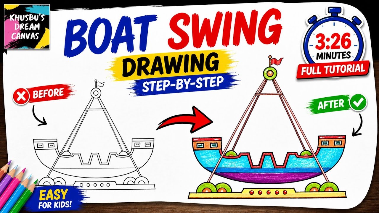 Swing Boat Pirate Ship Ride Drawing &mdash; Easy Step-by-Step