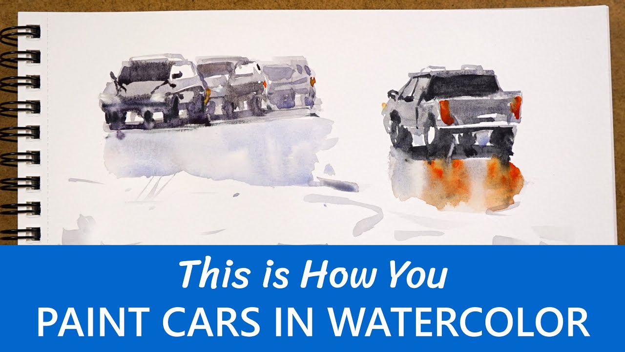 How to SUGGEST Cars with Watercolor | Enhance your Urban Sketching - Tutorial in Real Time [4K]