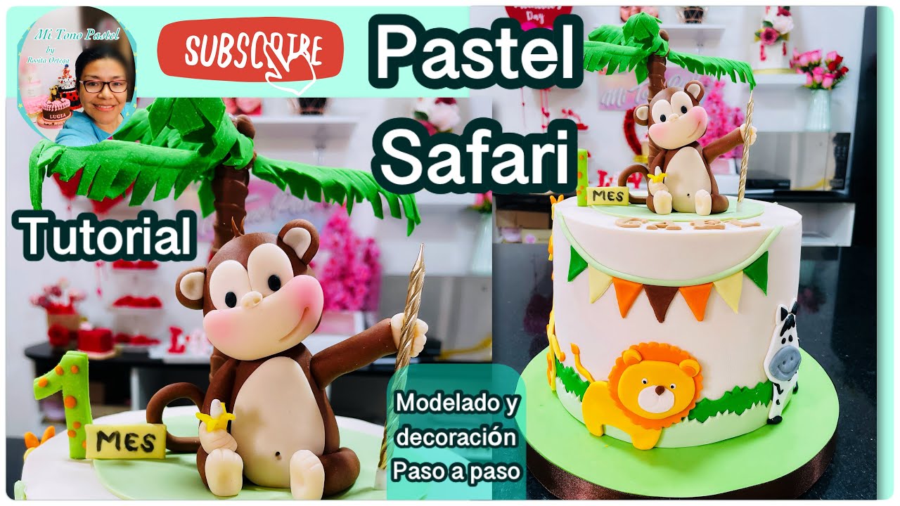 Safari modelado de monito y decoración de pastel en Fondant ( Tutorial decoración)