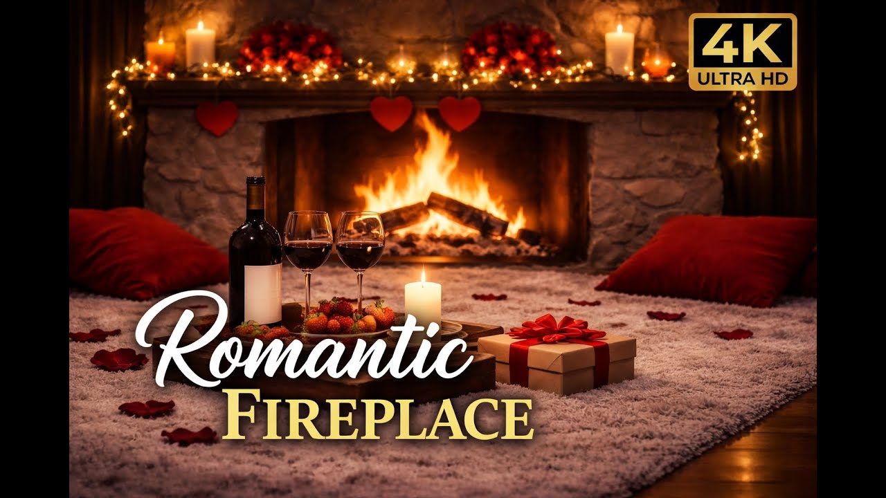 Romantic Fireplace 4K | Cozy Fire ASMR for Deep Relaxation - 1 Hour  #4kvideo #fireplace #fire