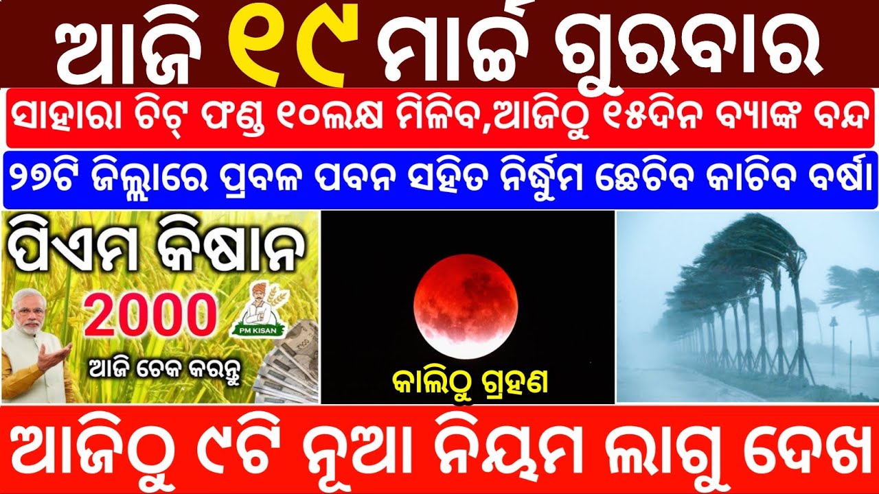 Today's Odia News/19 March 2026/Odisha News Today/PM Kisan Yojana/Subhadra Yojana/odisha news
