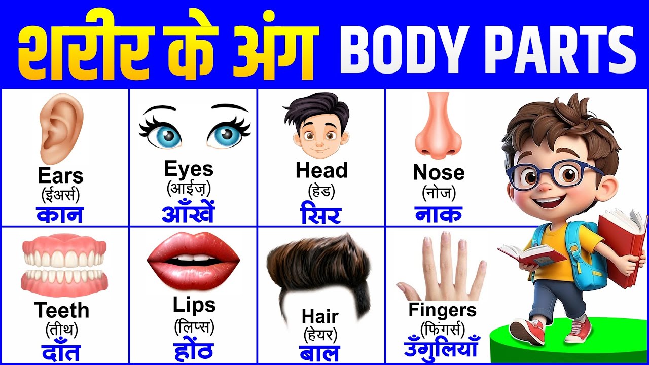 Body parts name for kids | body parts name english and hindi | शरीर के अंगों के नाम
