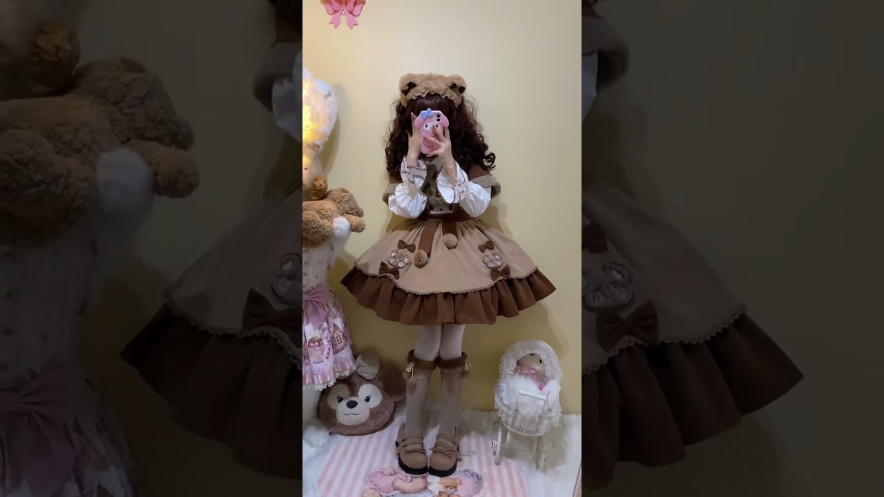 Teddy Bear Christmas Sweet Cute Long Sleeves Lolita OP Full Set