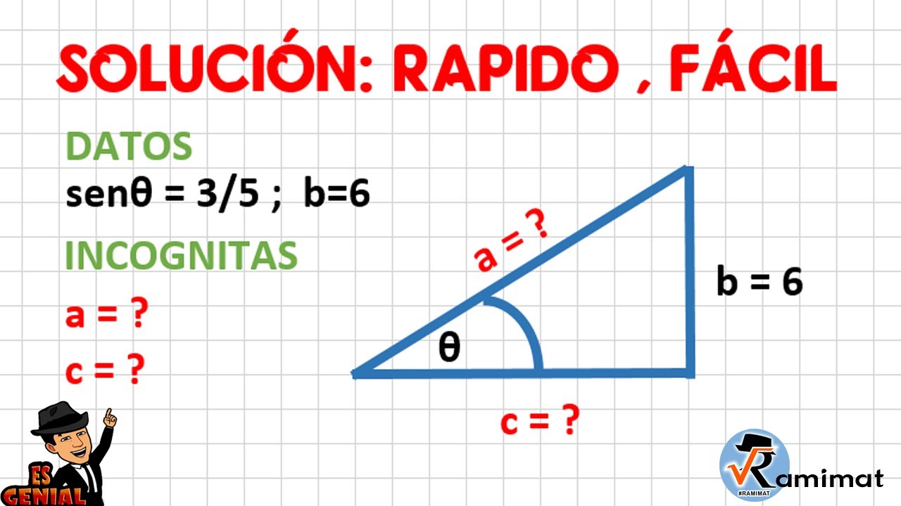 Soluci&oacute;n si Conocemos el Cateto Opuesto y el seno Hallar Cateto Adyacente e Hipotenusa