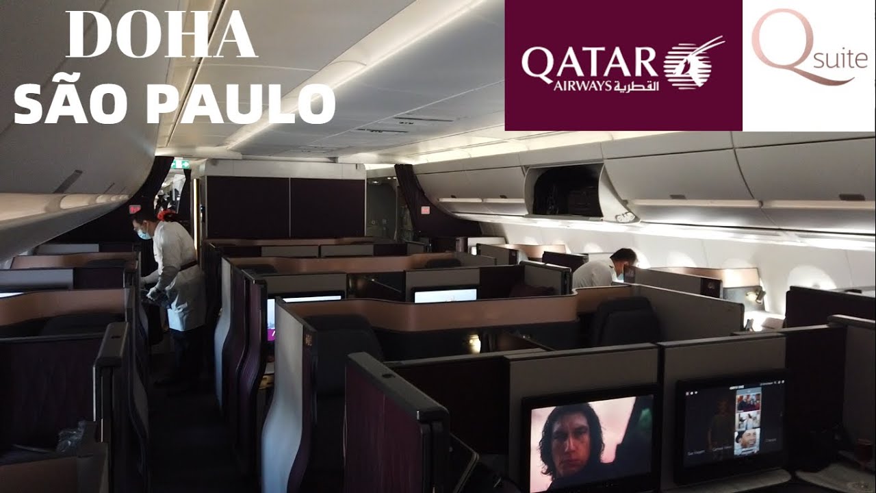 VOANDO NA QSUITE A CLASSE EXECUTIVA DA QATAR AIRWAYS DE DOHA ATE SAO PAULO - A350 1000 - TRIP REPORT