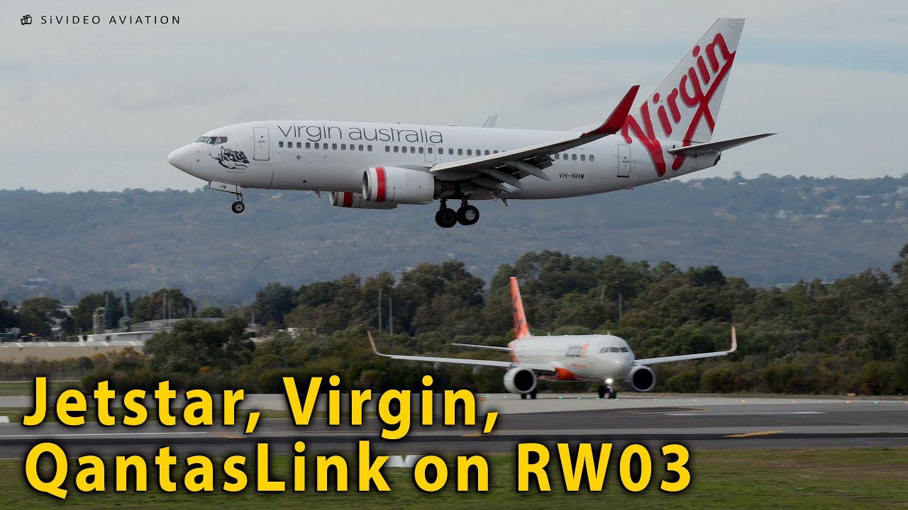Jetstar Airways (VH-OYW), Virgin Australia (VH-NHW) & QantasLink (VH-8NP) on RW03 at Perth Airport.
