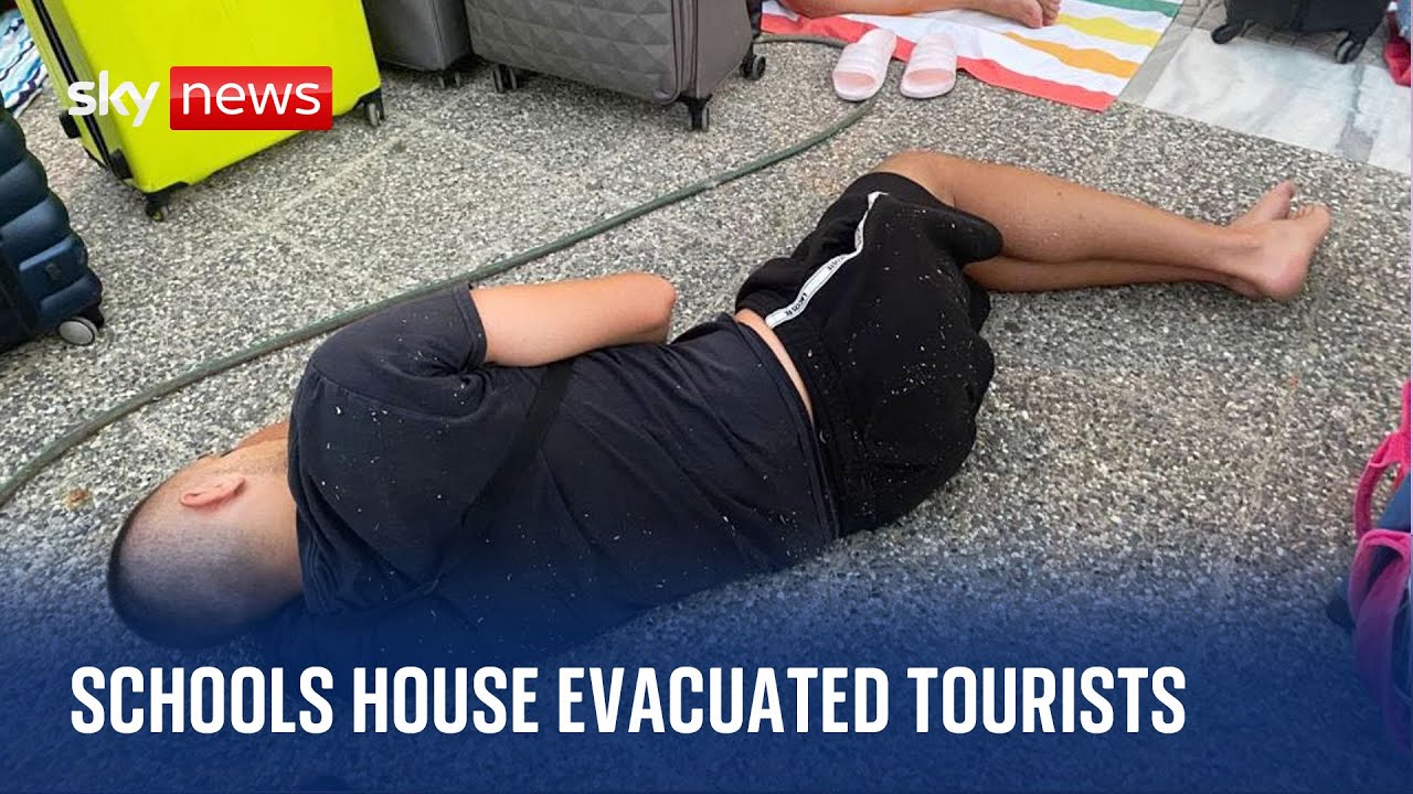 Rhodes Fires: Emergency shelters set up for evacuated tourists
