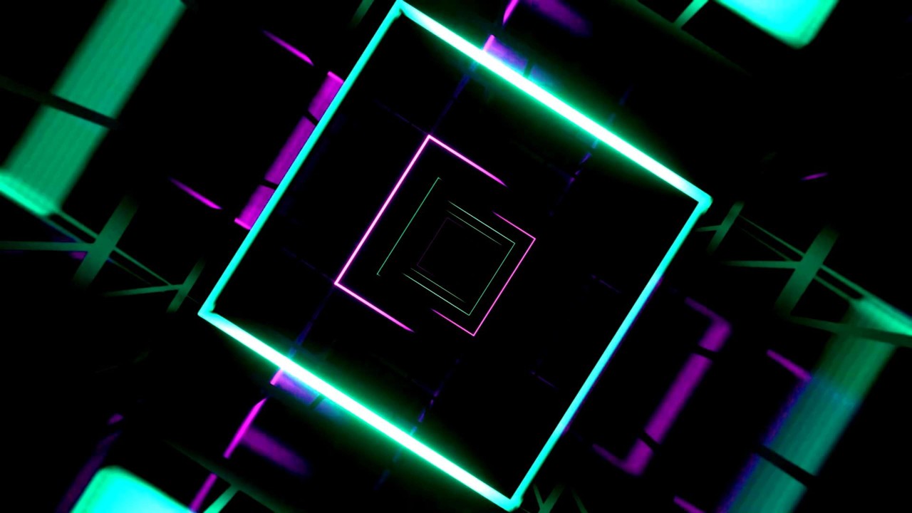 🎬 VisionKanal 4K – Бесконечный неоновый квадрат Циан и Маджента | VJ [Без звука – 2 часа]