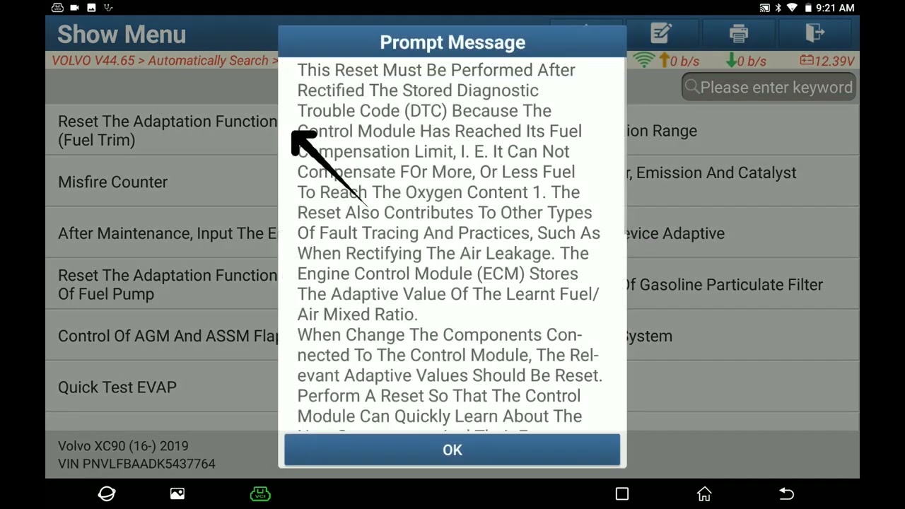 Volvo XC90 2019 Reset adaptation function Fuel Trim with LAUNCH X 431 Scanners